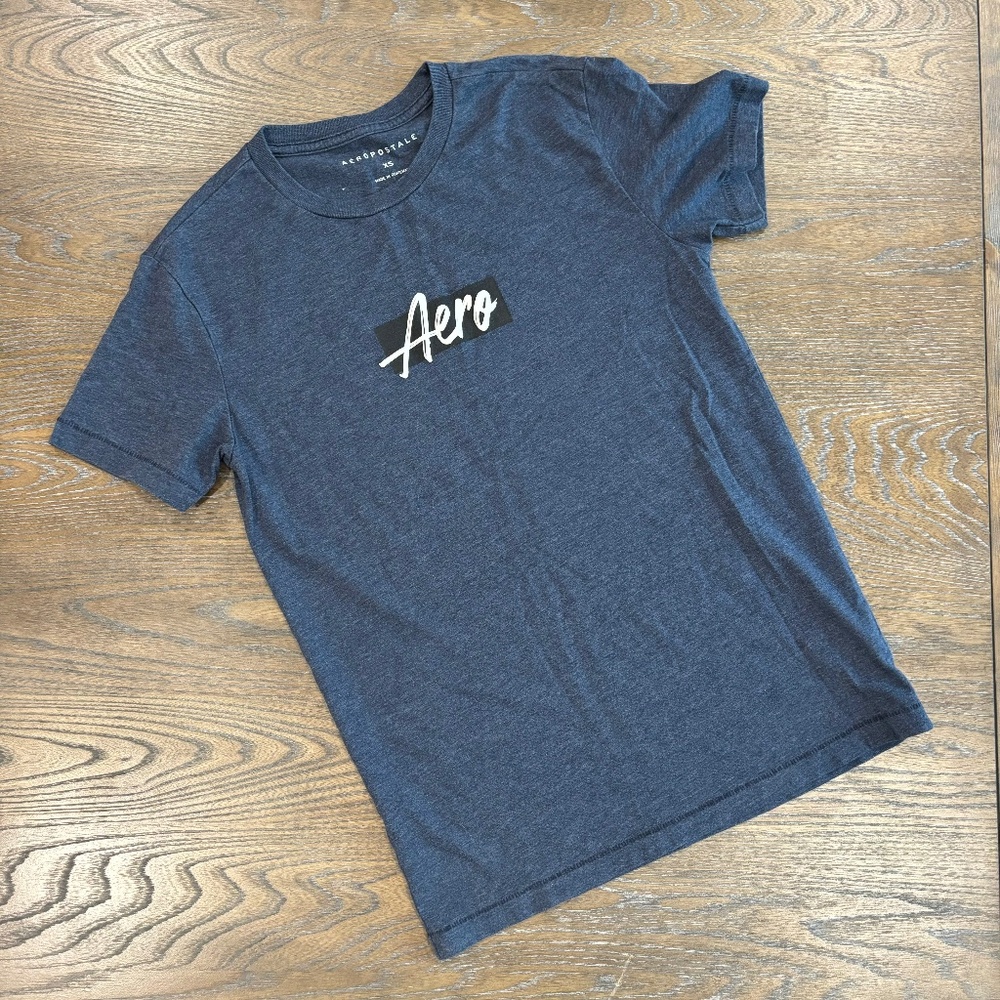 Aeropostale | Aero Logo Short Sleeve | Heathered Navy | X-Small